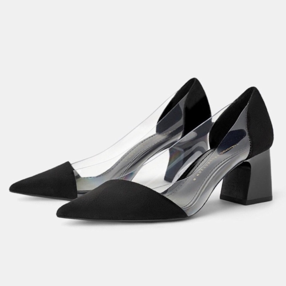 Zara vinyl block heels with black velvet